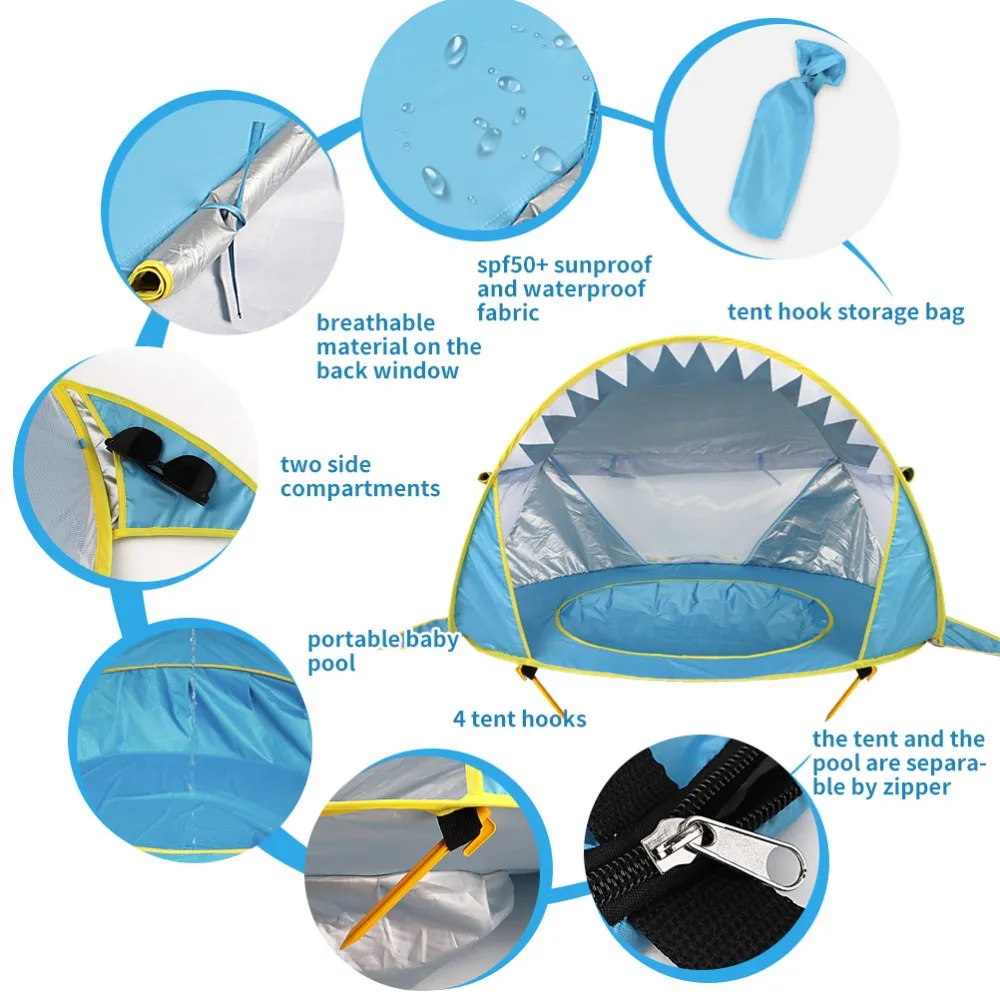 Pop Up Baby Beach Tent with Shade Pool - Portable Sun Shelter for UV Protection and Fun Water Play for Kids