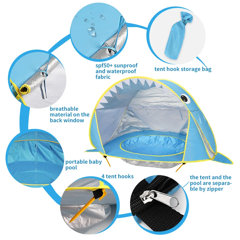 Pop Up Baby Beach Tent with Shade Pool - Portable Sun Shelter for UV Protection and Fun Water Play for Kids